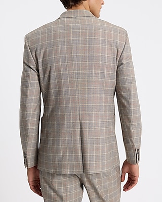 Extra Slim Khaki Plaid Stretch Suit Jacket