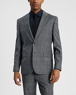 Slim Plaid Wool-Blend Stretch Flannel Suit Jacket