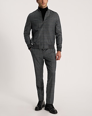 Slim Plaid Wool-Blend Stretch Flannel Bomber Suit Jacket