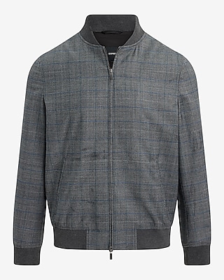 Slim Plaid Wool-Blend Stretch Flannel Bomber Suit Jacket