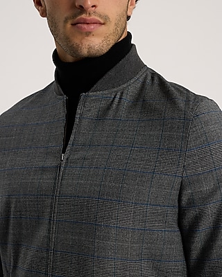 Slim Plaid Wool-Blend Stretch Flannel Bomber Suit Jacket