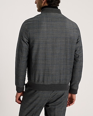 Slim Plaid Wool-Blend Stretch Flannel Bomber Suit Jacket