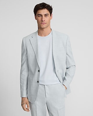 Slim Plaid Linen-blend Suit Jacket