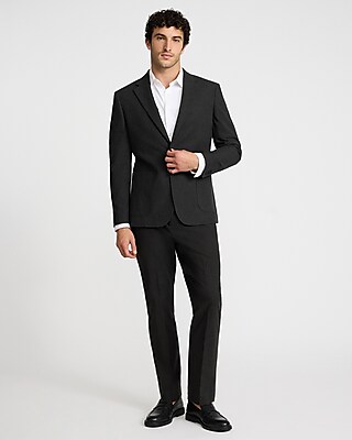 Classic Black Plaid Linen-Blend Suit Jacket