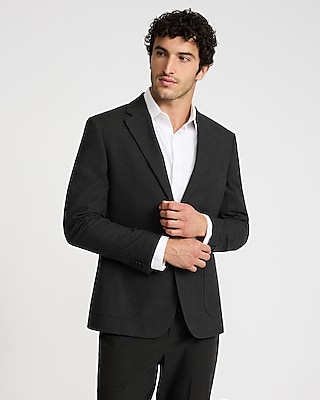 Classic Black Plaid Linen-Blend Suit Jacket