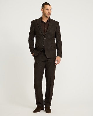 Classic Striped Dark Brown Brushed Flannel Suit Jacket