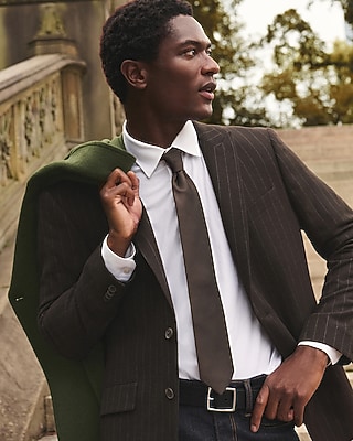 Classic Striped Dark Brown Brushed Flannel Suit Jacket