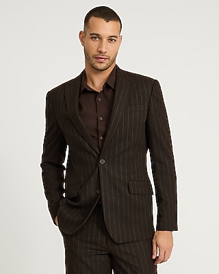 Classic Striped Dark Brown Brushed Flannel Suit Jacket - thumbnail 3