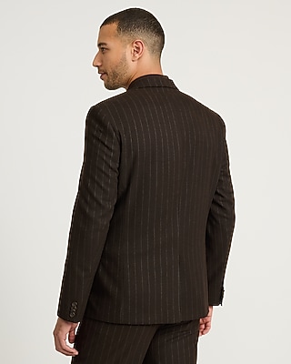 Classic Striped Dark Brown Brushed Flannel Suit Jacket - thumbnail 4