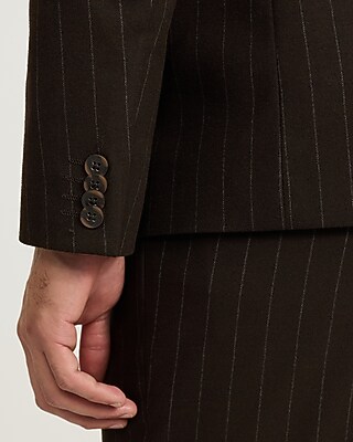 Classic Striped Dark Brown Brushed Flannel Suit Jacket - thumbnail 5