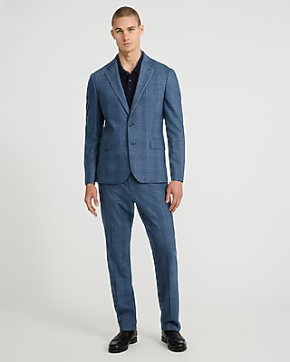 Slim Blue Plaid Wool-Blend Suit Jacket