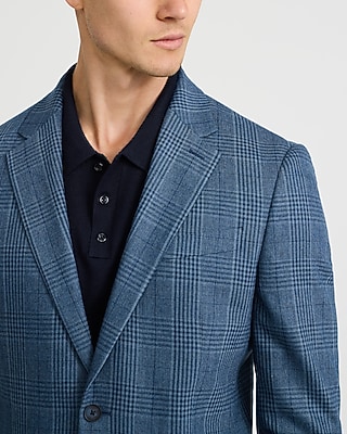 Slim Blue Plaid Wool-Blend Suit Jacket