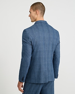 Slim Blue Plaid Wool-Blend Suit Jacket