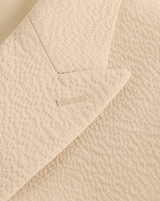 Slim Pearl White Cotton-Blend Double Breasted Seersucker Suit Jacket