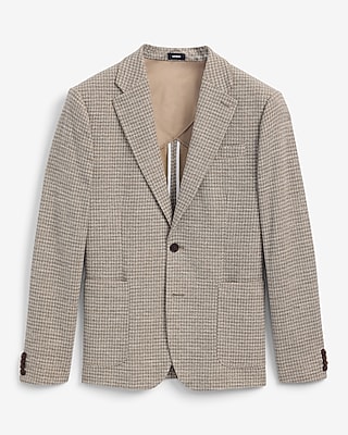 Slim Textured Brown Houndstooth Suit Jacket