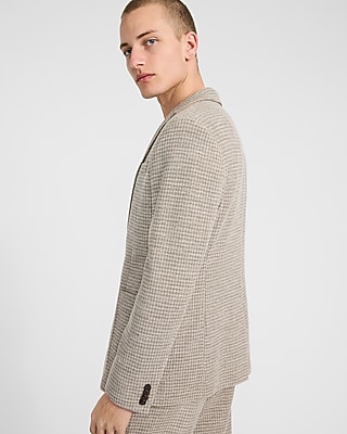 Slim Textured Brown Houndstooth Suit Jacket