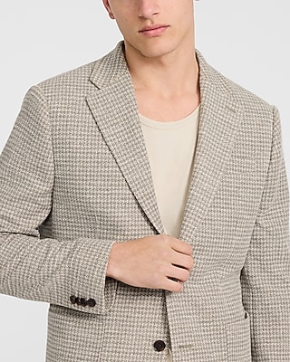 Slim Textured Brown Houndstooth Suit Jacket