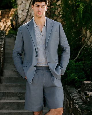 Classic Blue Linen-Blend Suit Jacket