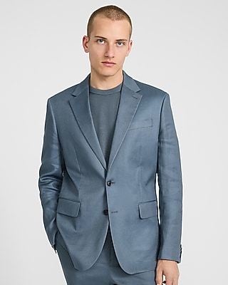 Classic Blue Linen-blend Suit Jacket