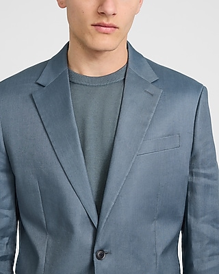 Classic Blue Linen-blend Suit Jacket
