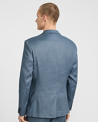 Classic Blue Linen-blend Suit Jacket