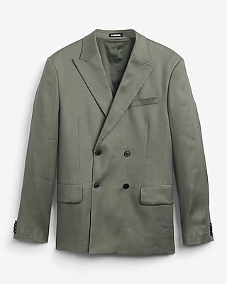 Relaxed Dusty Olive Linen-blend Double Breasted Suit Jacket
