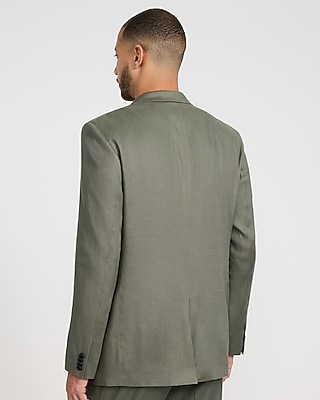 Relaxed Dusty Olive Linen-blend Double Breasted Suit Jacket