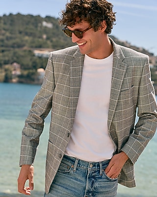 Extra Slim Gray Windowpane Stretch Suit Jacket