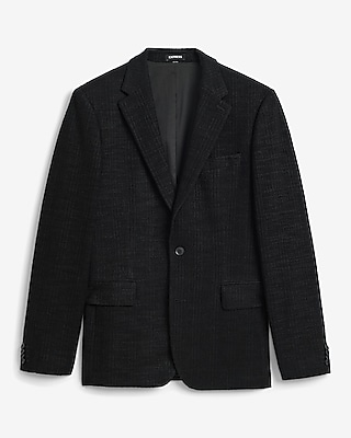 Slim Black Cotton-Blend Boucle Suit Jacket