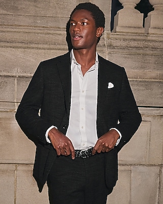 Slim Black Cotton-Blend Boucle Suit Jacket