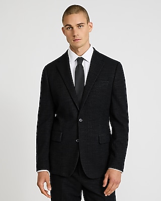 Slim Black Cotton-Blend Boucle Suit Jacket