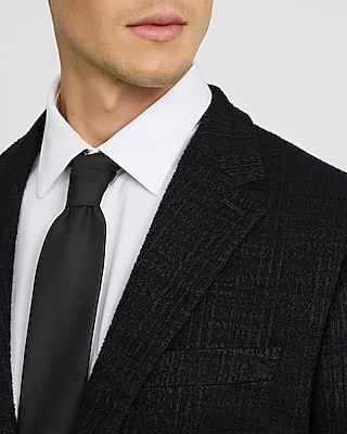 Slim Black Cotton-Blend Boucle Suit Jacket