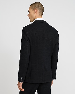 Slim Black Cotton-Blend Boucle Suit Jacket