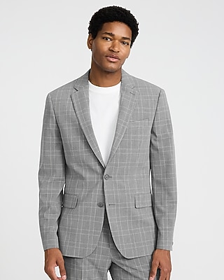 Extra Slim Grey Plaid Stretch Suit Jacket
