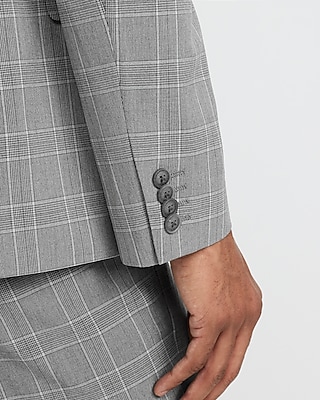 Extra Slim Grey Plaid Stretch Suit Jacket