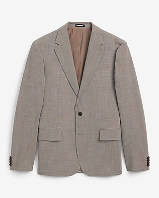 Slim Brown Plaid Stretch Suit Jacket