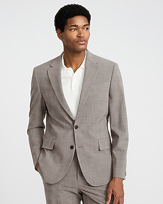 Slim Brown Plaid Stretch Suit Jacket