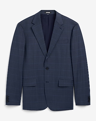 Classic Navy Plaid Wool-Blend Stretch Suit Jacket