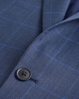 Classic Navy Plaid Wool-Blend Stretch Suit Jacket