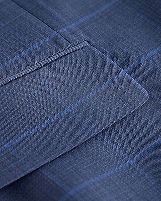 Classic Navy Plaid Wool-Blend Stretch Suit Jacket