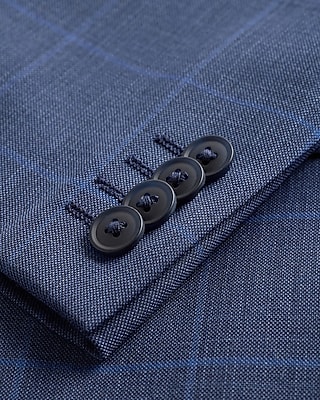 Classic Navy Plaid Wool-Blend Stretch Suit Jacket