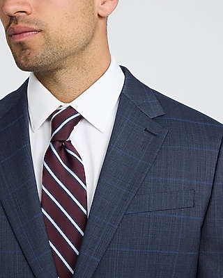 Classic Navy Plaid Wool-Blend Stretch Suit Jacket