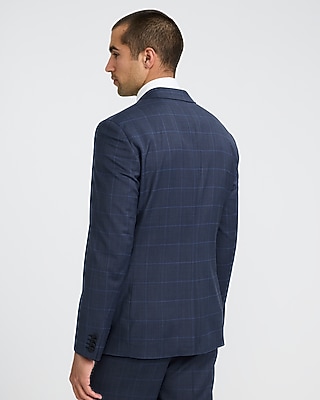 Classic Navy Plaid Wool-Blend Stretch Suit Jacket