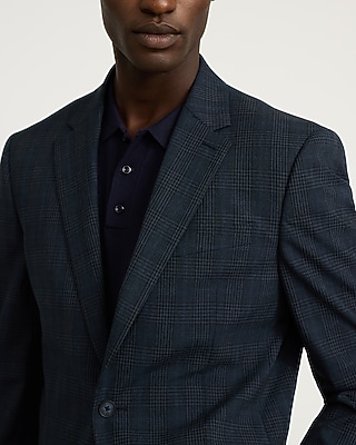 Classic Blue Plaid Suit Jacket