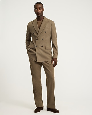 Relaxed Textured Brown Double Breasted Suit Jacket