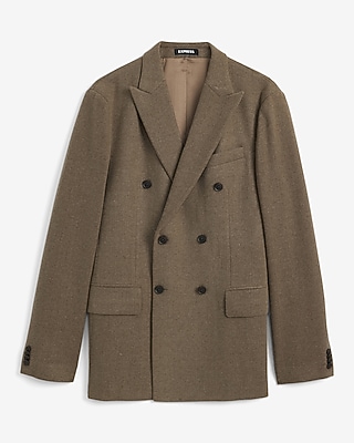 Relaxed Textured Brown Double Breasted Suit Jacket
