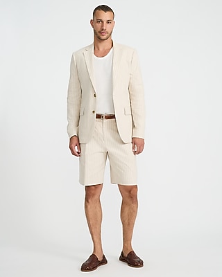 Slim Striped Linen-Blend Stretch Suit Jacket