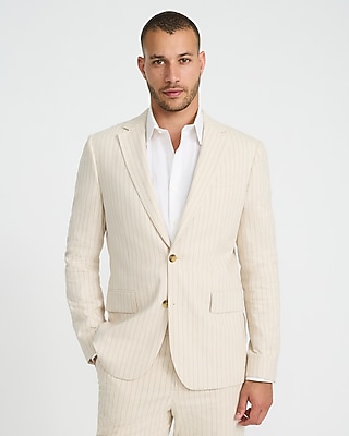 Slim Striped Linen-Blend Stretch Suit Jacket