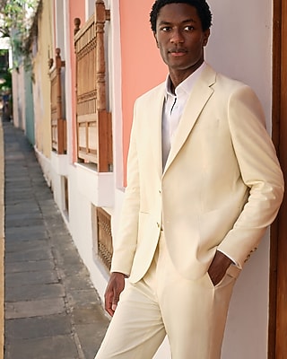 Classic Yellow Striped Linen-Blend Stretch Suit Jacket