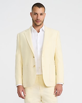 Classic Yellow Striped Linen-Blend Stretch Suit Jacket